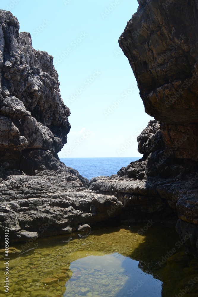 Beautifull rock formation with sea horizon Perfect blue water seaside croatia