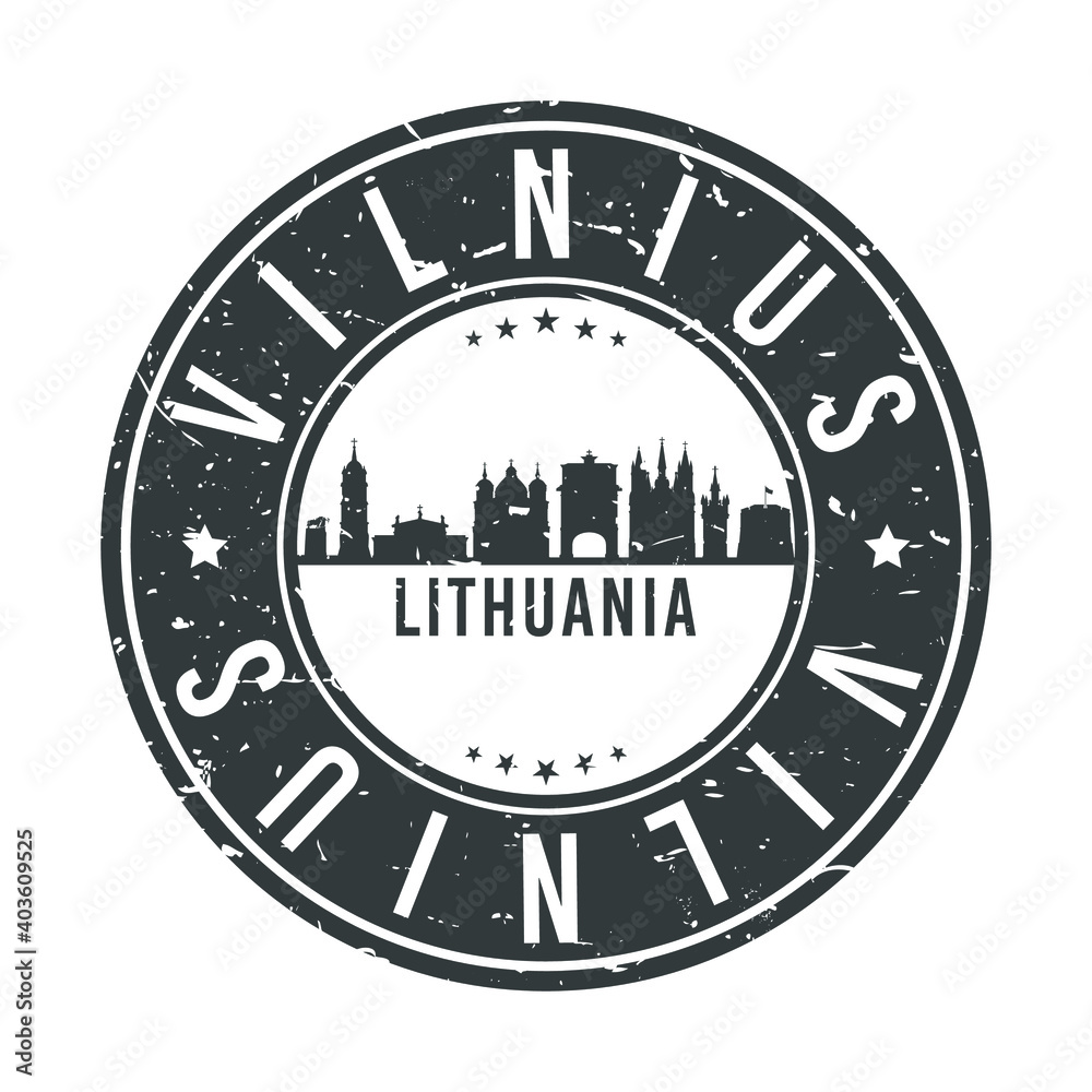 Vilnius, Lithuania Skyline Stamp. Round Postmark Icon City Design. Seal Vector Landmark Travel Badge. Vilnius, Lithuania Skyline Stamp. Round Postmark Icon City Design. Seal Vector Landmark Travel Badge.