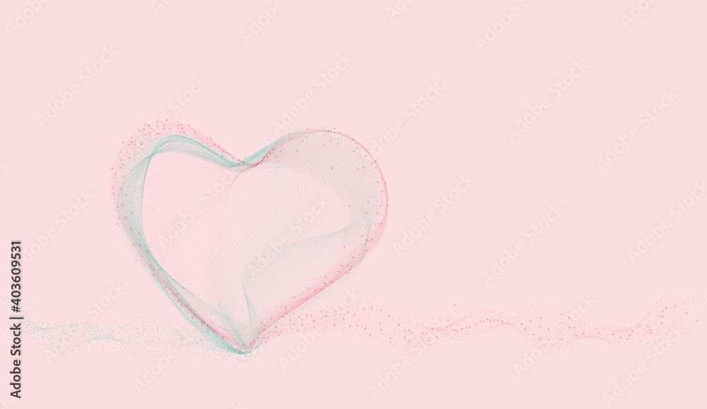 Ein Herz aus einem digitalen rosa und blauem Netz mit Punkten auf rosa Hintergrund.