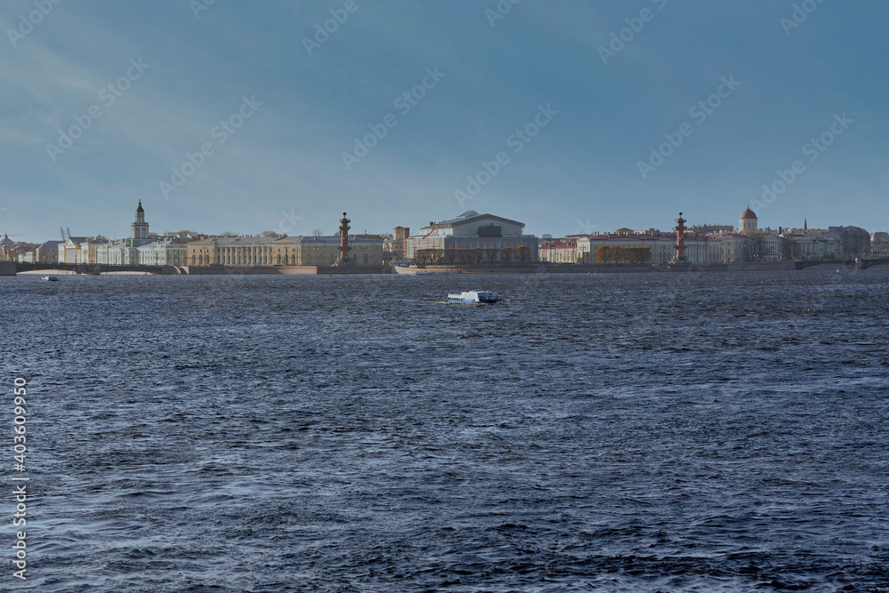 Russia, St. Petersburg, view of the Birzhevaya embankment of the Neva river
