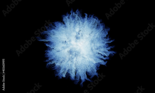 Abstract 3D blue soul flame on black background