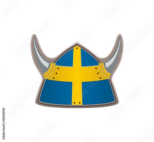Viking helmet with a stylized Swedish flag. Vector illustration