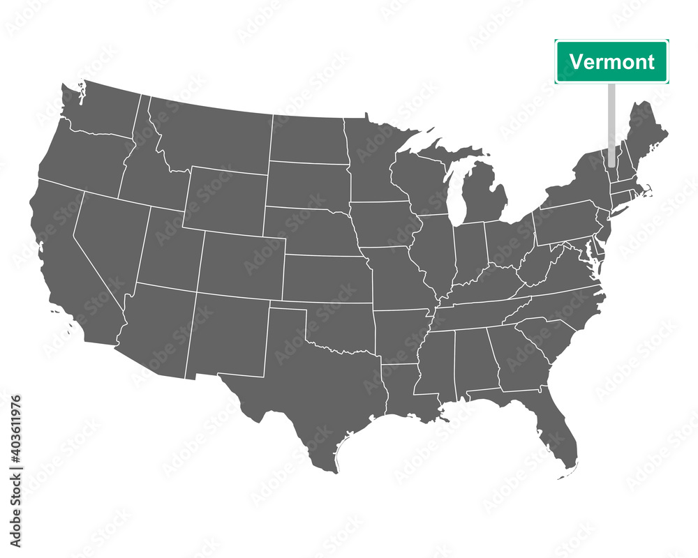 Vermont Ortsschild und Karte der USA