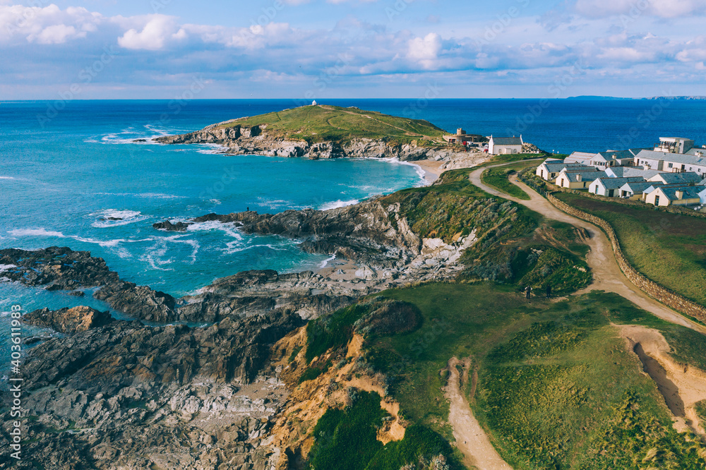 Amazing landscape seen from a drone in the British coastline, Cornwall.