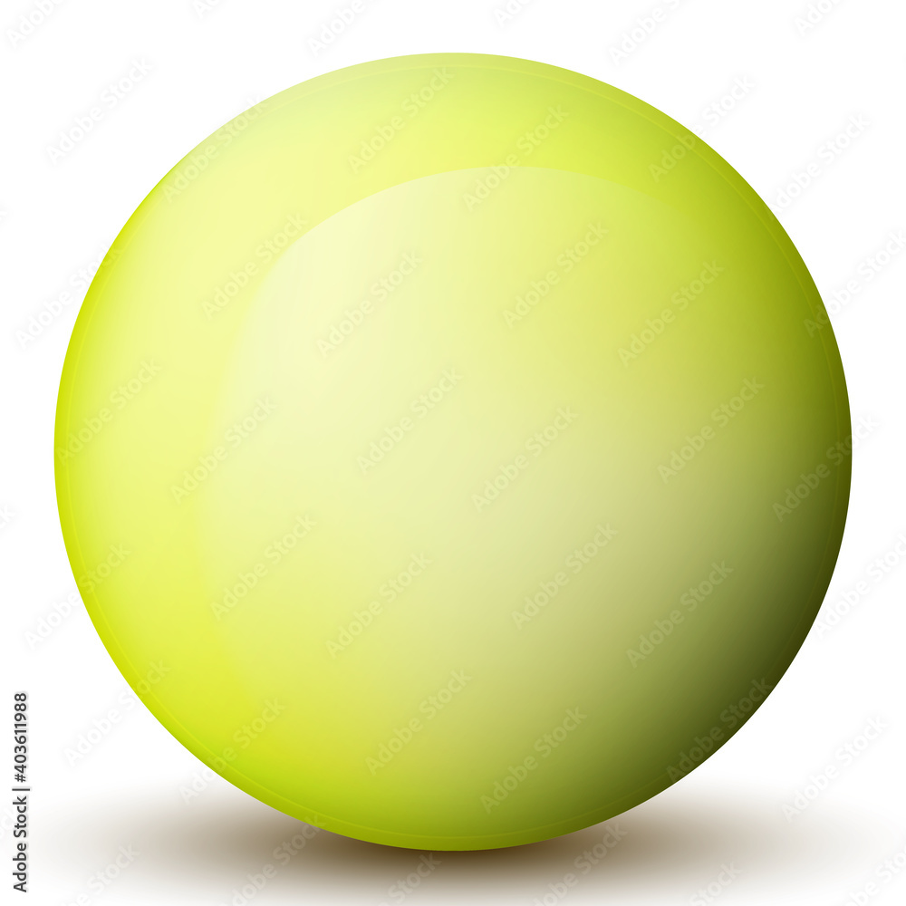 Glass green ball or precious pearl. Glossy realistic ball, 3D abstract vector illustration highlighted on a white background. Big metal bubble with shadow.