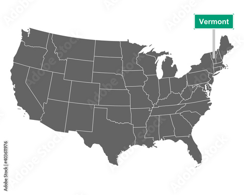 Vermont Ortsschild und Karte der USA