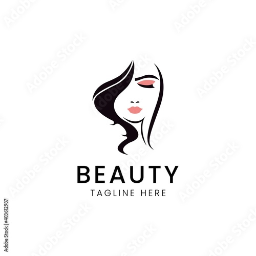 illustration of women long hair style icon, logo women face on white background, vector