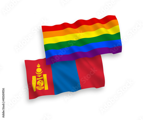 Flags of Rainbow gay pride and Mongolia on a white background
