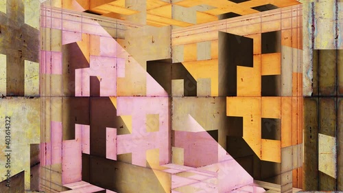 Cubuselemente  - teils sichtbar, teils ineinanderlaufend, Abstraktes 3D Rendering, Hintergrundgrafik,