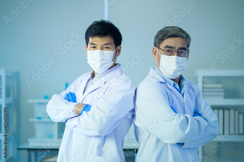 Portrait of scientist during experiment in laboratory, Science and technology healthcare concept
