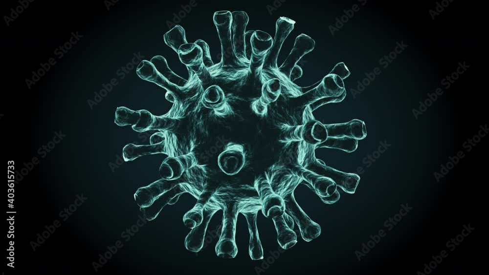 corona virus 2019-ncov flu outbreak, covid-19 3d video 4k , microscopic view of floating influenza virus cell on black background