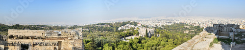 Panoramic view of the main monuments and places of Athens (Greece). View of the city of Athens from the Acropolis 