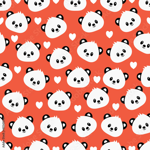 Fototapeta Naklejka Na Ścianę i Meble -  Seamless pattern with cute cartoon panda. Vector illustration.	