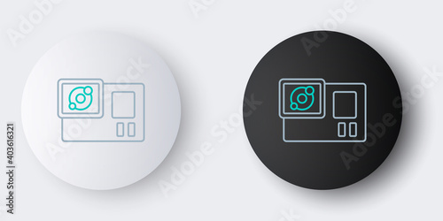 Line Action extreme camera icon isolated on grey background. Video camera equipment for filming extreme sports. Colorful outline concept. Vector.