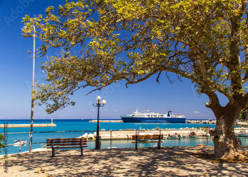 Car ferry in the beautiful port of Sami Kefalonia