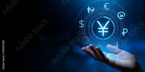 Yen forex currencies exchange trading investment banking business finance concept.