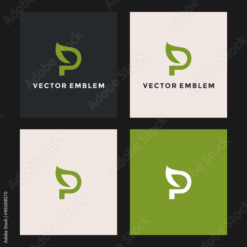 letter p leaf logo vector design template photo