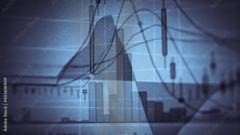 Fototapeta premium Fundamental and technical analysis for professional technical trading as concept. Digital graph of financial instruments with some indicators including of MACD. EMA and the volume analysis.