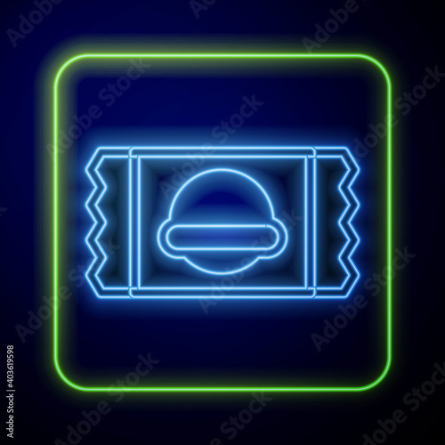 Glowing neon Sports nutrition bodybuilding proteine power drink and food icon isolated on blue background. Vector.