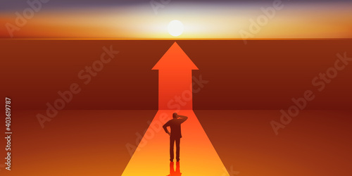 Concept de l’obstacle qui entrave la progression d’un homme dans sa carrière professionnelle, avec un mur qu’il doit franchir pour poursuivre sa voie.