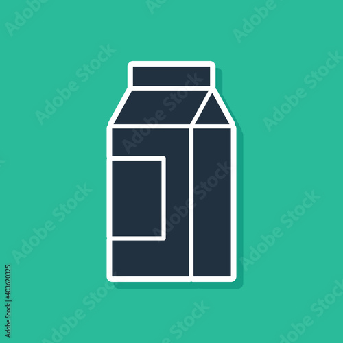 Blue Paper package for milk icon isolated on green background. Milk packet sign. Vector.