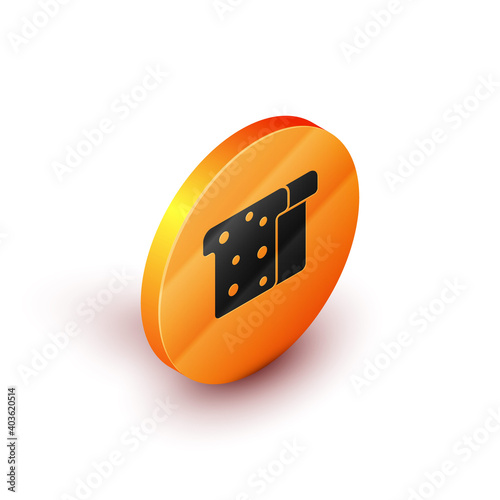 Isometric Bread toast for sandwich piece of roasted crouton icon isolated on white background. Lunch, dinner, breakfast snack. Orange circle button. Vector.