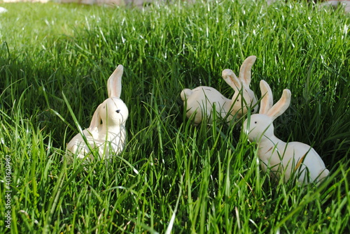 Lapins de Pâques dans l'herbe