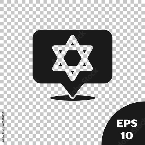 Black Star of David icon isolated on transparent background. Jewish religion symbol. Symbol of Israel. Vector.