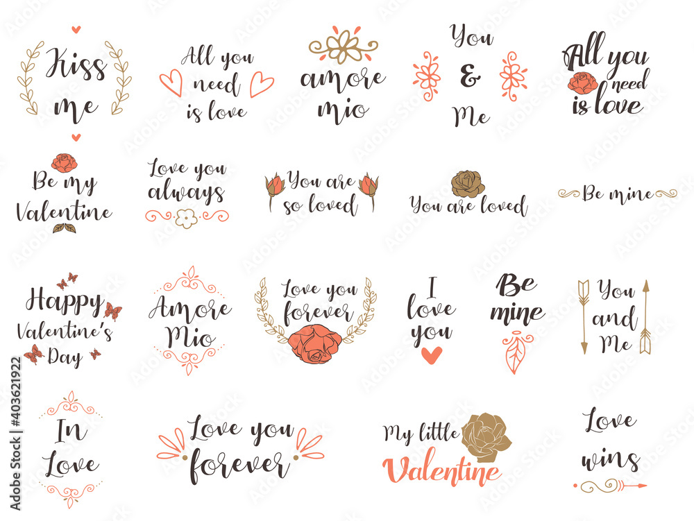 Valentine's day Calligraphy and Roses Illustrations