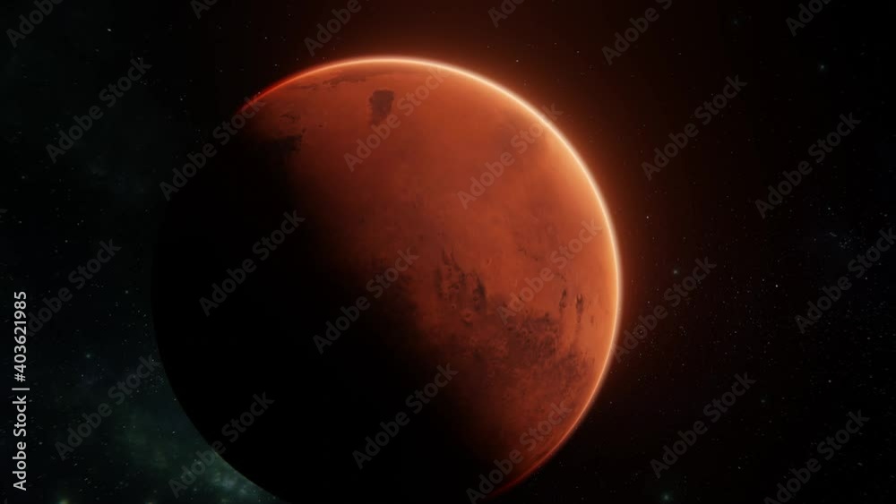 Spectacular view on Mars planet. Tracking in shot os Mars spinning around axis. Digital art 3d visualisation in 4k Spectacular view on Mars planet. Tracking in shot os Mars spinning around axis. Digital art 3d visualisation in 4k