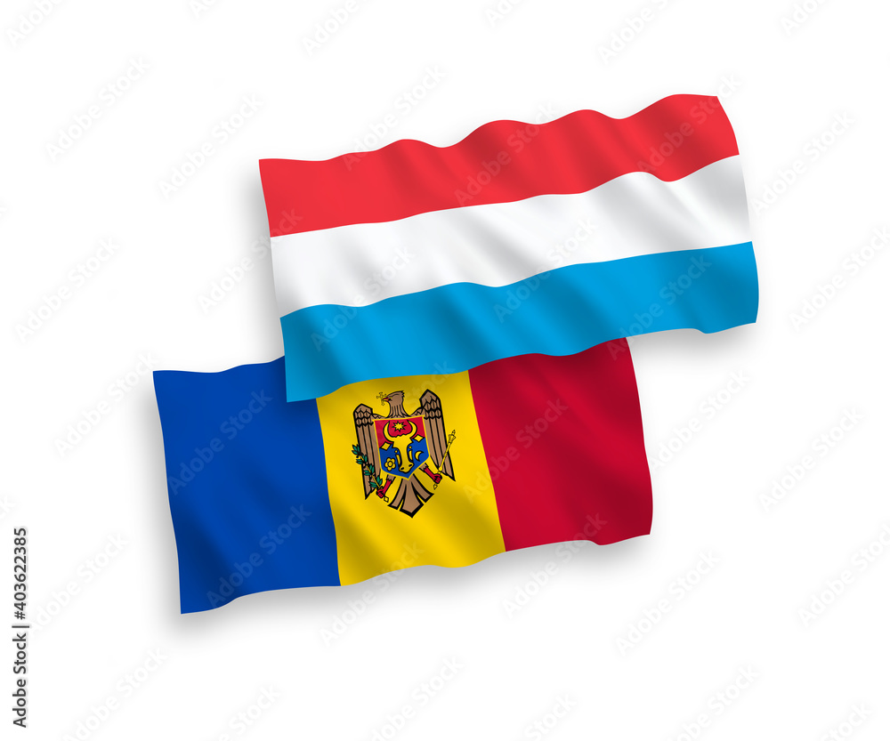 Fototapeta premium Flags of Moldova and Luxembourg on a white background