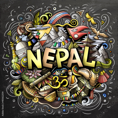 Nepal hand drawn cartoon doodles illustration.