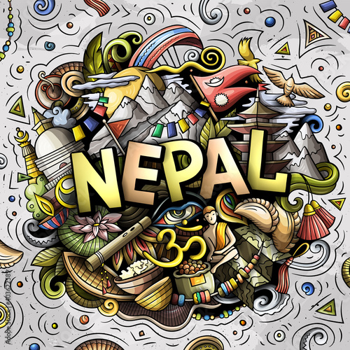 Nepal hand drawn cartoon doodles illustration.