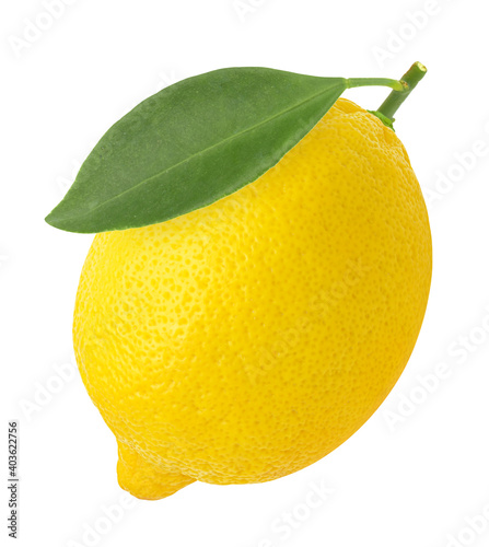 lemon fruit with green leaf isolated on white background,Juicy lemon,single.