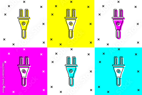 Set Electric plug icon isolated on color background. Concept of connection and disconnection of the electricity. Vector.