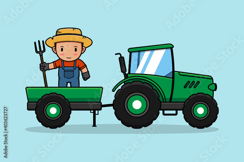 Cute farmer with green tractor