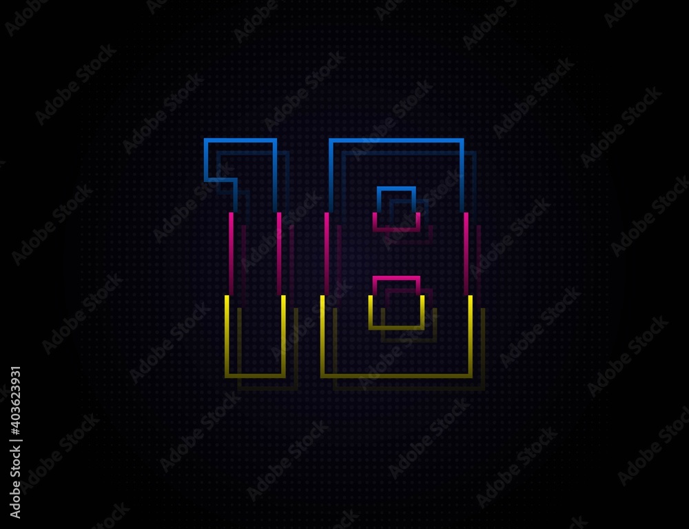 18 number colorful outline stroke font. Trendy, dynamic creative style