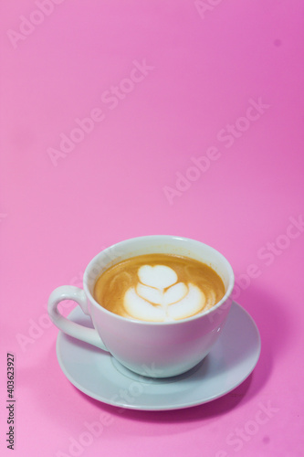 cappuccino with pink clean backgound