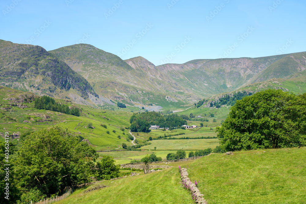 The valley near Kentmere with the summits of Yoke, Ill Bell, Fro