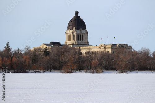 South view winter scene Saskatchewan Legislature 