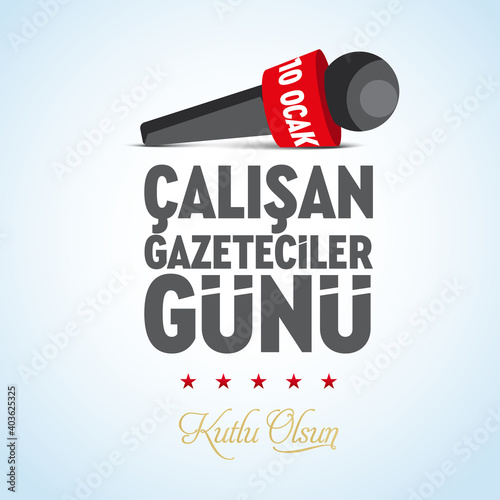 Microphone with text space Translation: 10 January Working Journalist Day (Turkish: 10 Ocak Calısan Gazeteciler Günü). Vector illustration. photo