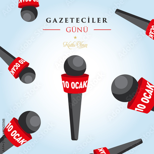 Microphone with text space Translation: 10 January Working Journalist Day (Turkish: 10 Ocak Calısan Gazeteciler Günü). Vector illustration. photo