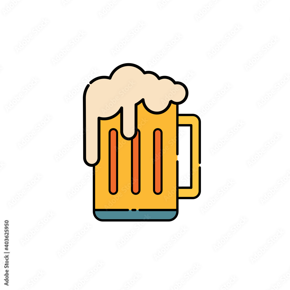 glass of beer icon on white background. Vector illustration in flat cartoon design. glass of beer icon on white background. Vector illustration in flat cartoon design.