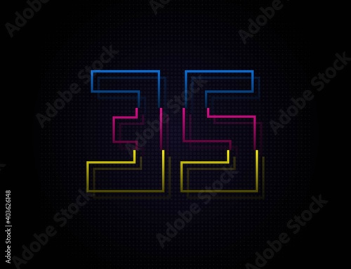 35 number colorful outline stroke font. Trendy, dynamic creative style design. Vivid vector font for logo, brand label, design elements, nightlife, application etc