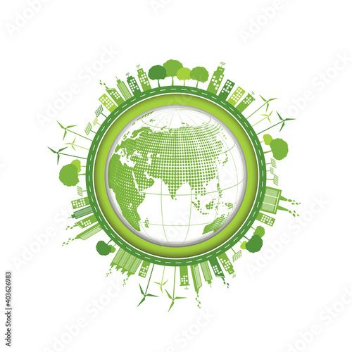 World Environment and Green city design for sustainability and Eco friendly concept, Vector illustration