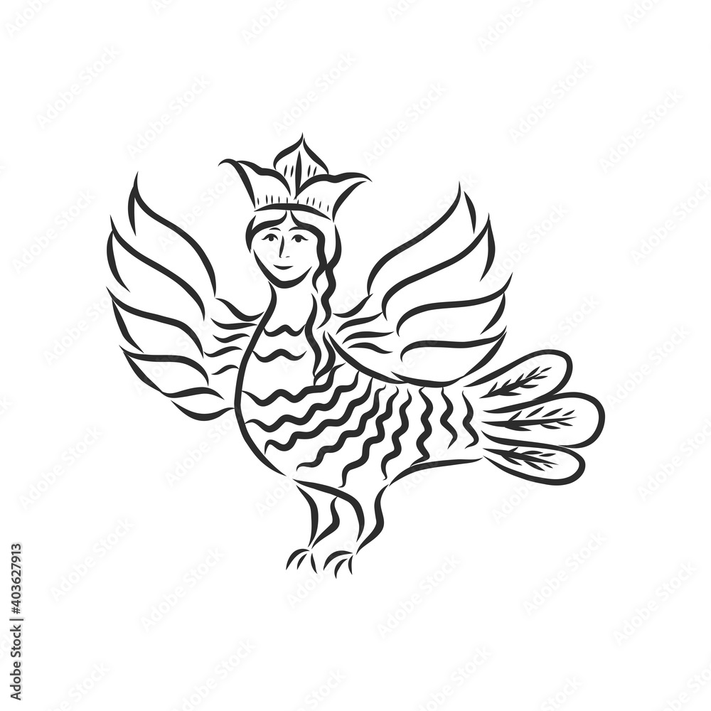 Obraz premium Sirin - illustration of the mythological half-woman half-bird that sings songs of paradise, bringing people happiness
