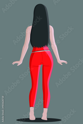 rear view of a sexy girl wearing in red clothes