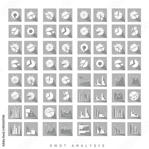 Business Graph and Chart Set of SWOT Analysis Matrix A Structured Planning Method for Evaluate Strengths, Weaknesses, Opportunities and Threats Involved in Business Project. A Foundation Strategy Mana