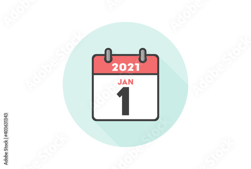 シンプルで見やすい2021年1月1日の日めくりカレンダーのアイコン：年賀状・元日・新年イメージ素材