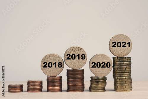 Stacked coins, money savings, upswing economy, financial concept, retirement pension concept, insurance